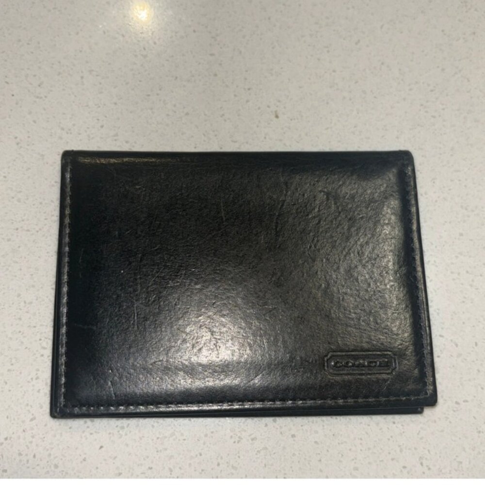 Coach Vintage Black Leather Thin Double Clear ID Slot Card Holder